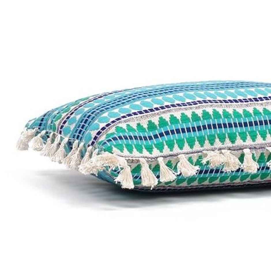 STITCHNEST Acrylic Striped Cushion Cover with Lace Set of 2 (16 x 16 Inches)