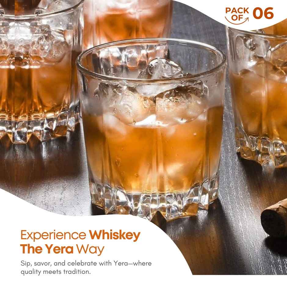 Classic Whisky Glass Tumbler Set | Durable Premium Clarity | 6 pc | 350 ml | Yera Glassware