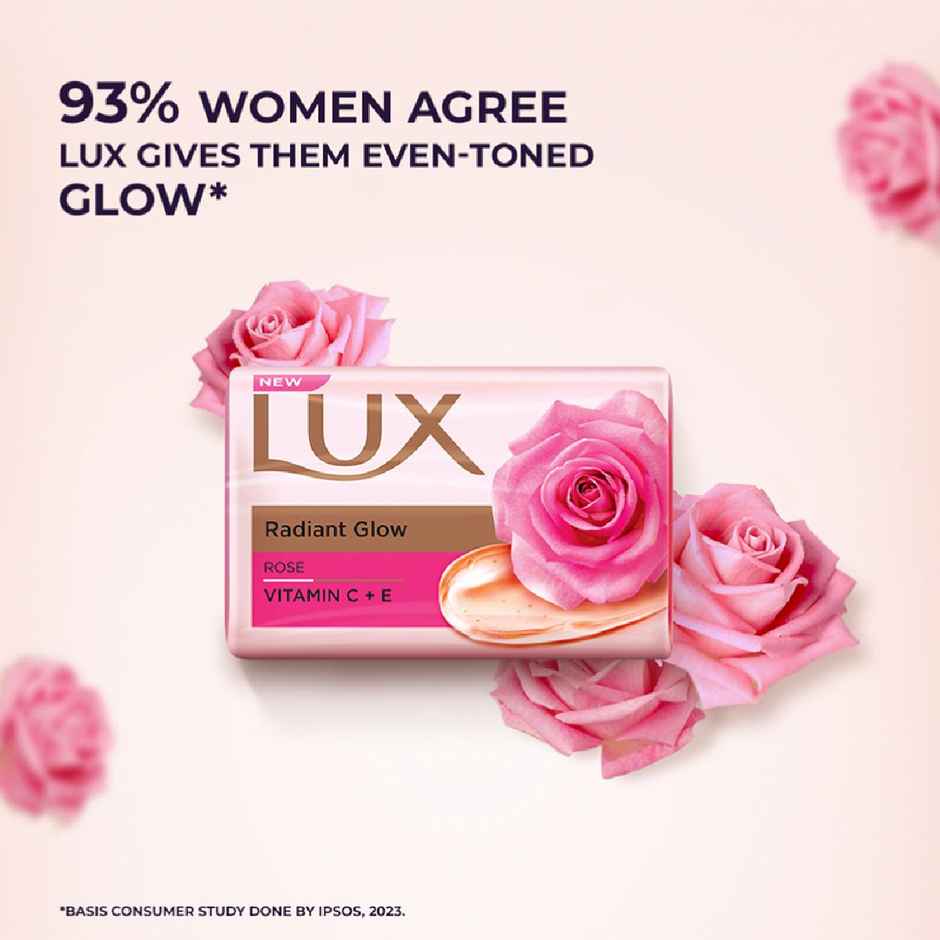 LUX Lush Rose Glowing Bathing Soap Bar with Vitamin C & E For Visibly Glowing Skin