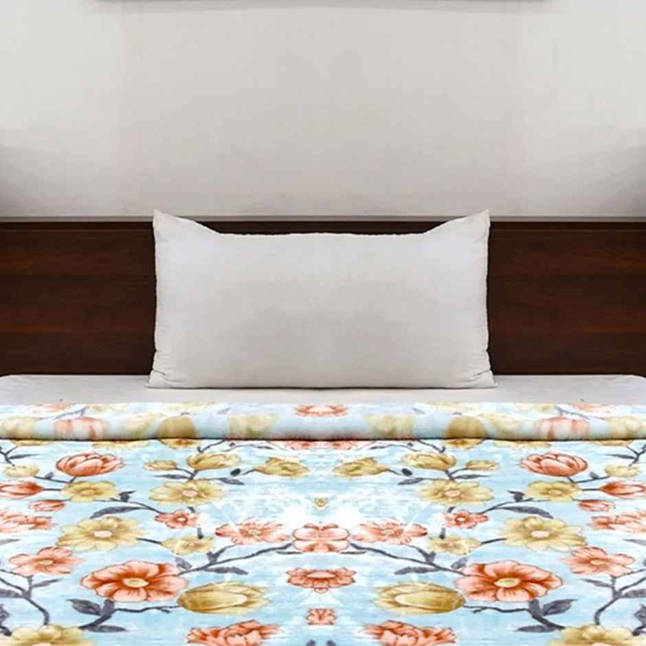 Signature 570 Gsm Polyester Sky Blue & Rose Heavy Winter Super Soft Single Bed Mink Blanket