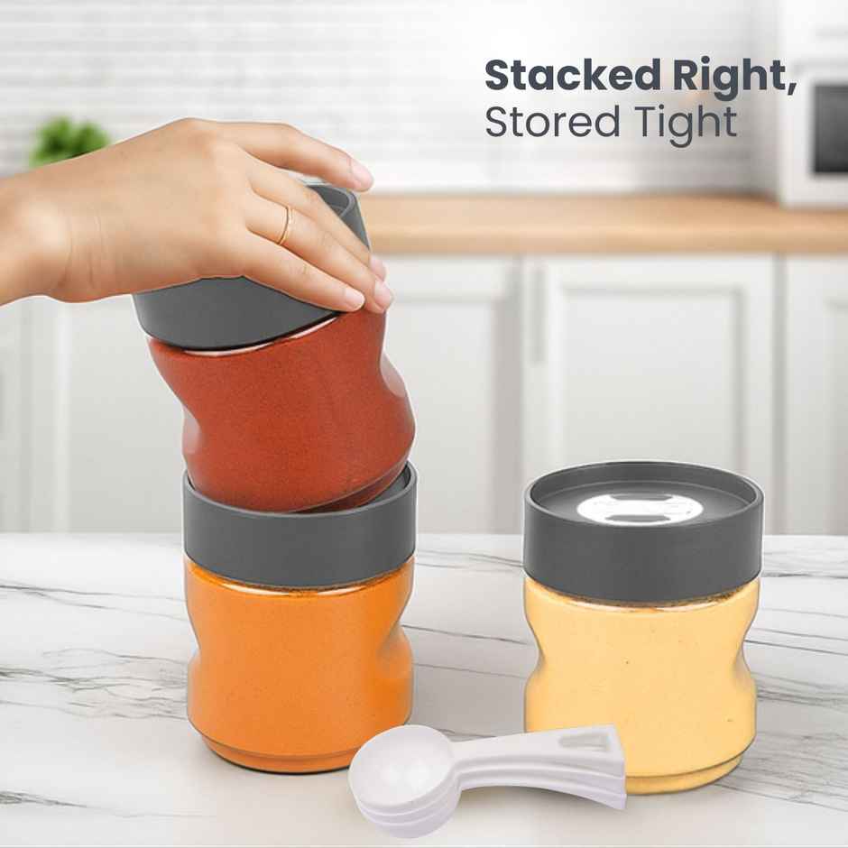 Flair Plastic Stackup Pet Jar Set Of 3 Pcs 500 ml (Gray), Transparent
