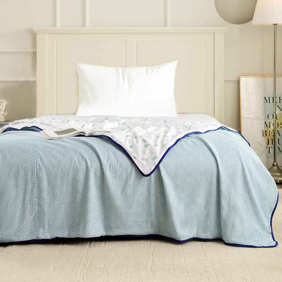 Story home Printed Double Dohar/Duvet Cover (Blue & White) (220x144x2 cms)