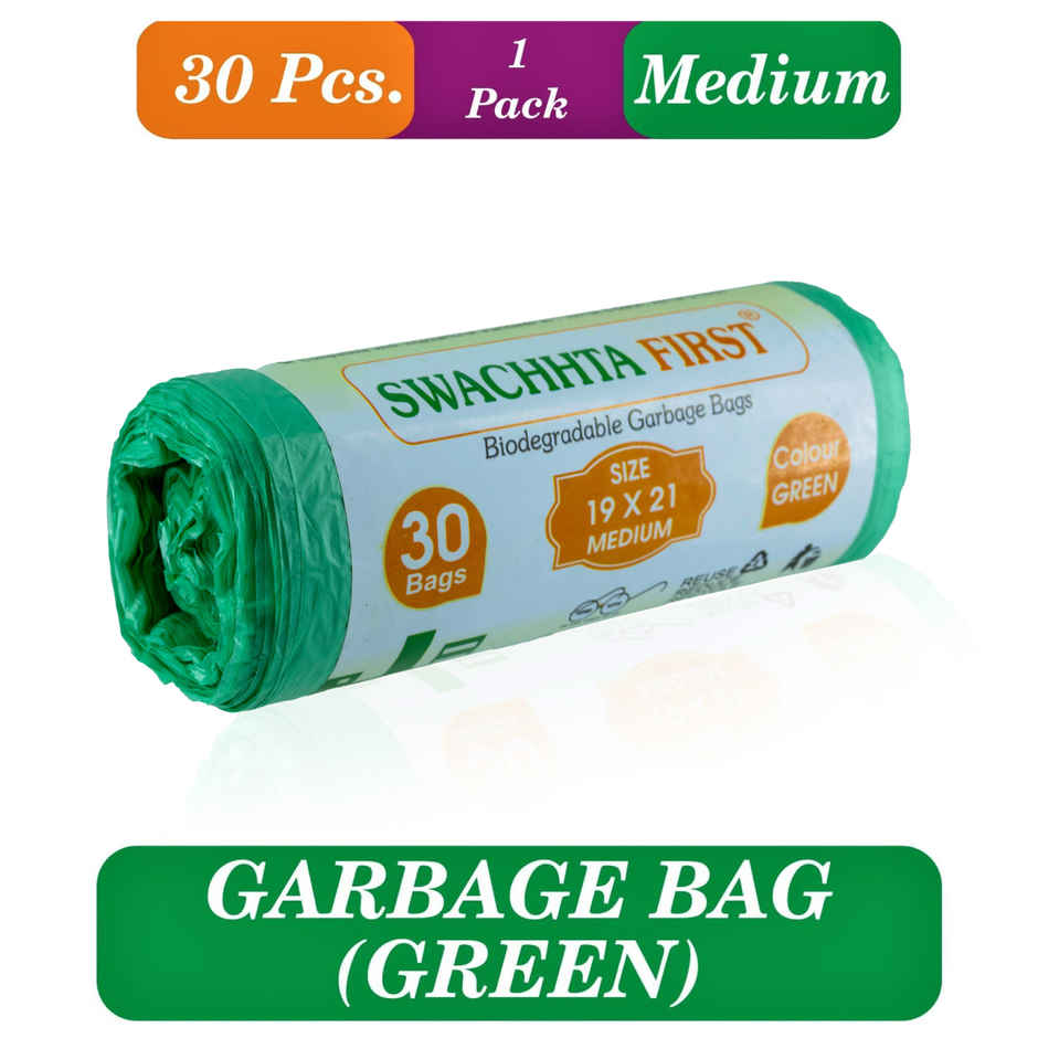 Green Medium Oxo Bio Degradable Garbage Bags-Swachhta First medium (19 x 21 Inches)