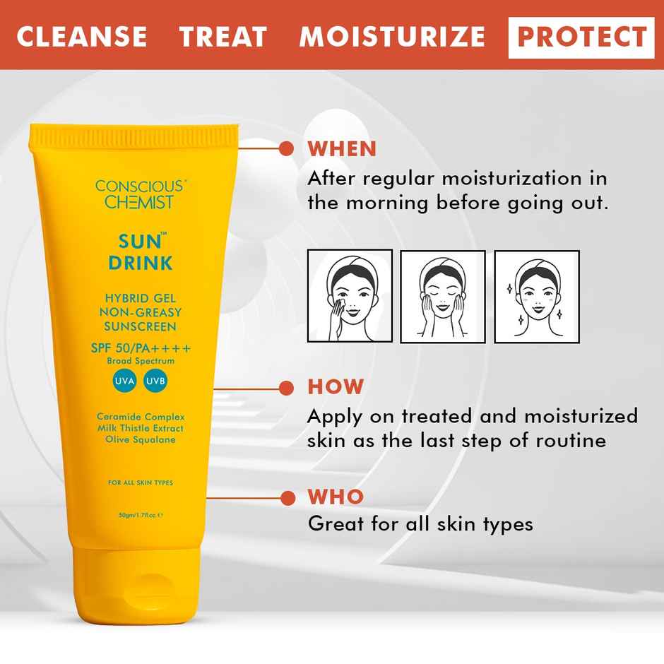Conscious Chemist Sun Drink Hybrid Lightweight Gel Sunscreen SPF 50 PA++++ UVA/UVB With Ceramides