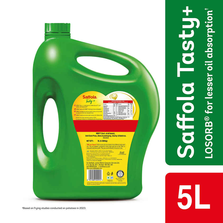 Saffola Tasty + Refined Rice bran & Corn Oil | 50% More Oryzanol | Multi-Source Edible Oil