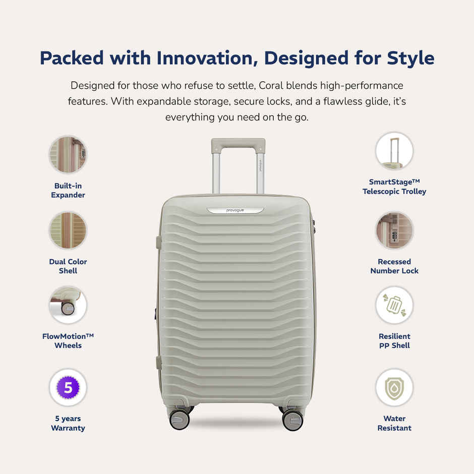 Provogue Coral Hard-Sided PP Medium Luggage Trolley Bag | Grey Cloud-timberwolf Grey - 65 cm