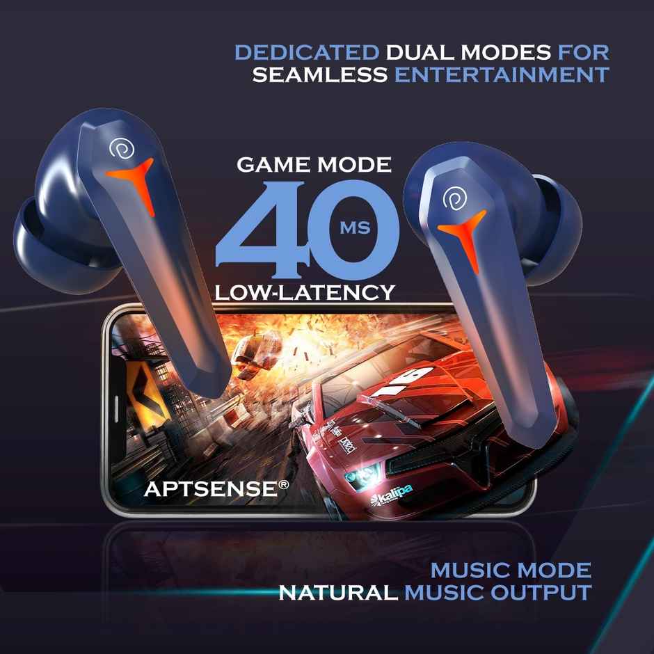 pTron Bassbuds Razer TWS Earbuds | 40ms Gaming | 45H Playtime | AI-ENC Calls & Deep Bass - Blue