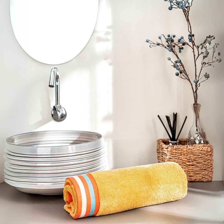 DDECOR Yarn Dyed Sporty Look 500 GSM Reversible Bath Towel | 100% Cotton - Gold