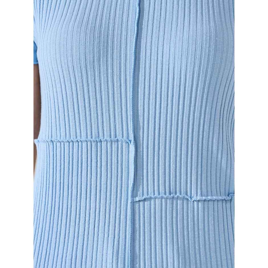 Styli Women Regular Fit Crop Length Exposed Seam Overlock Tops | Blue | M