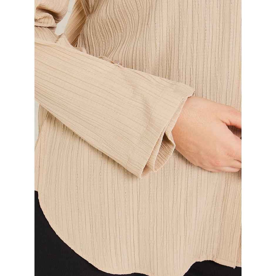 Styli Women's Longline Shirt with Drop Shoulder, Oversized Fit and Crepe Fabric | Beige - M