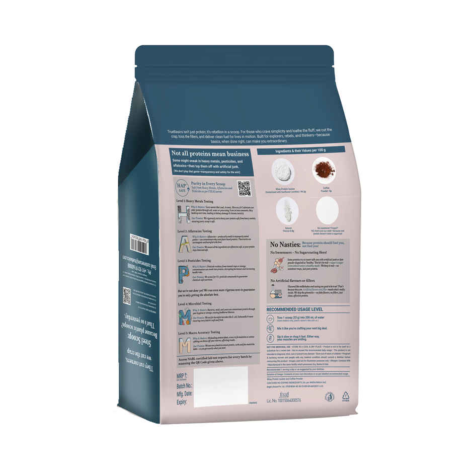 TRUE Basics Clean Whey Protein Isolate Powder | Coffee 30 Servings 28 G Protein Per Scoop