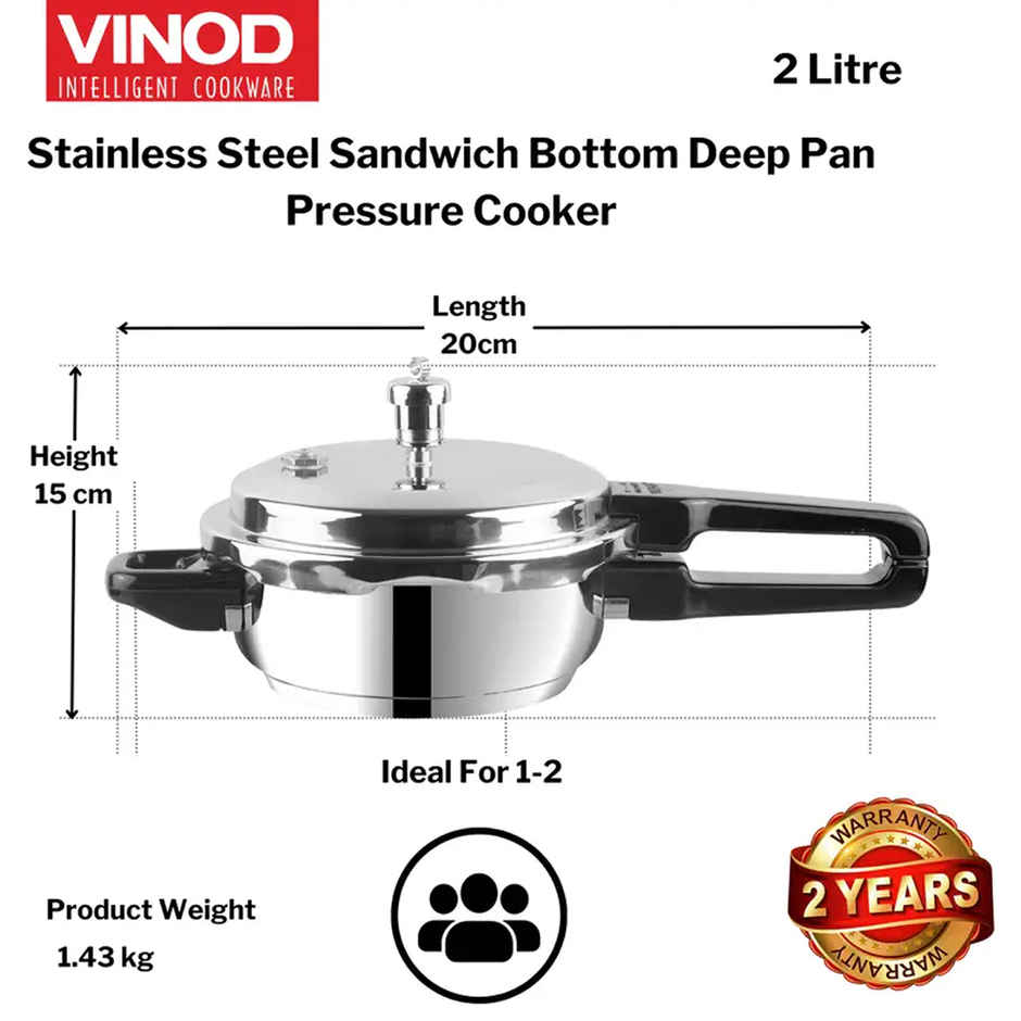 Vinod Deep Pan Pressure Cooker - 2 Litres Mini