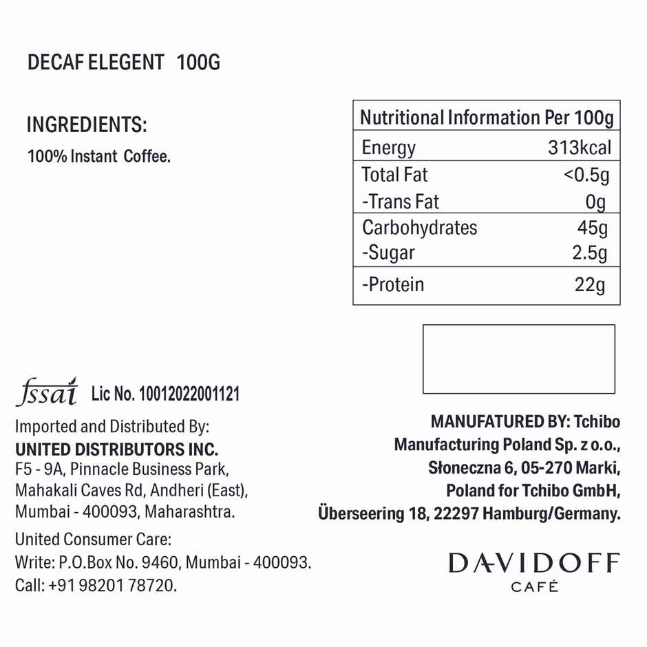 Davidoff Decaf Elegant Instant Coffee | 6/12 Intensity