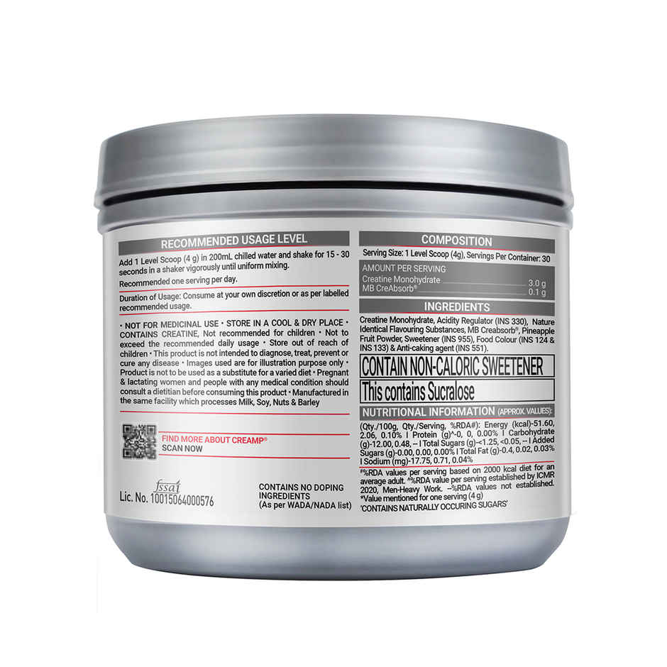 MuscleBlaze Micronised Creatine Monohydrate CreAMP Powder Juicy Berries | 30 Servings