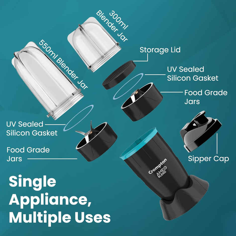 Crompton Ameo Blend Nutri Blender | Smoothie Maker | Mixer Grinder | 400 Watt | Black & Sea Green