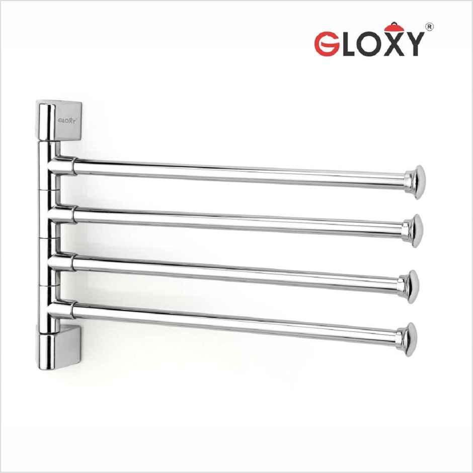 GLOXY Stainless Steel 4 Bar Swing Hanger Towel Rack for Bathroom & Kitchen Stand for Wash Basin