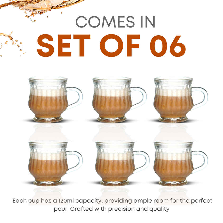 YERA GLASSWARE Comfort 6 pcs Glass Tea/Coffee/Green Tea Cup Set | 120 ml Each
