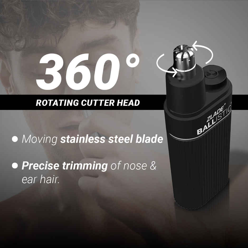 Zlade Ballistic Trimmer for Nose & Ear Hair | AAA Battery-Operated | Waterproof - Black