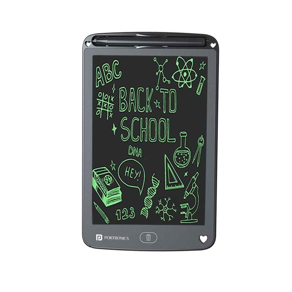 Portronics Ruffpad 12E Re-Writable LCD Writing Pad with 30.4cm (12 inch) Writing Area, India's First Notepad to Save and Share Your Child's First creatives via Ruffpad app on Your Smartphone - Black