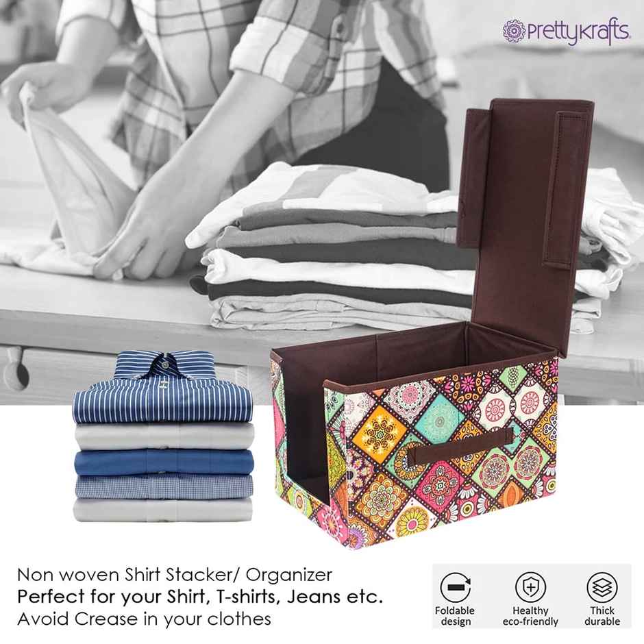 PrettyKrafts Shirt Stacker | Closet Organizer with Lid for Shirts & Wardrobe Storage - Multi Checks
