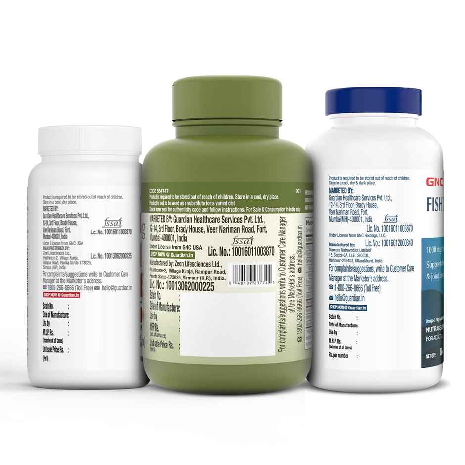 Pack of 3GNC Herbal Plus Triple Ginseng Root 60 Capsules Fish Oil 60 Softgels,L-Carnitine 30 Tablets