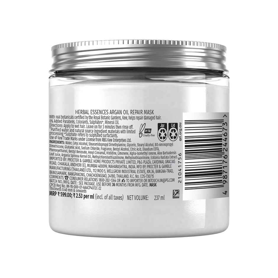 Herbal Essences, Argan Oil Hair Mask, Sulfate Free, For Damaged Hair