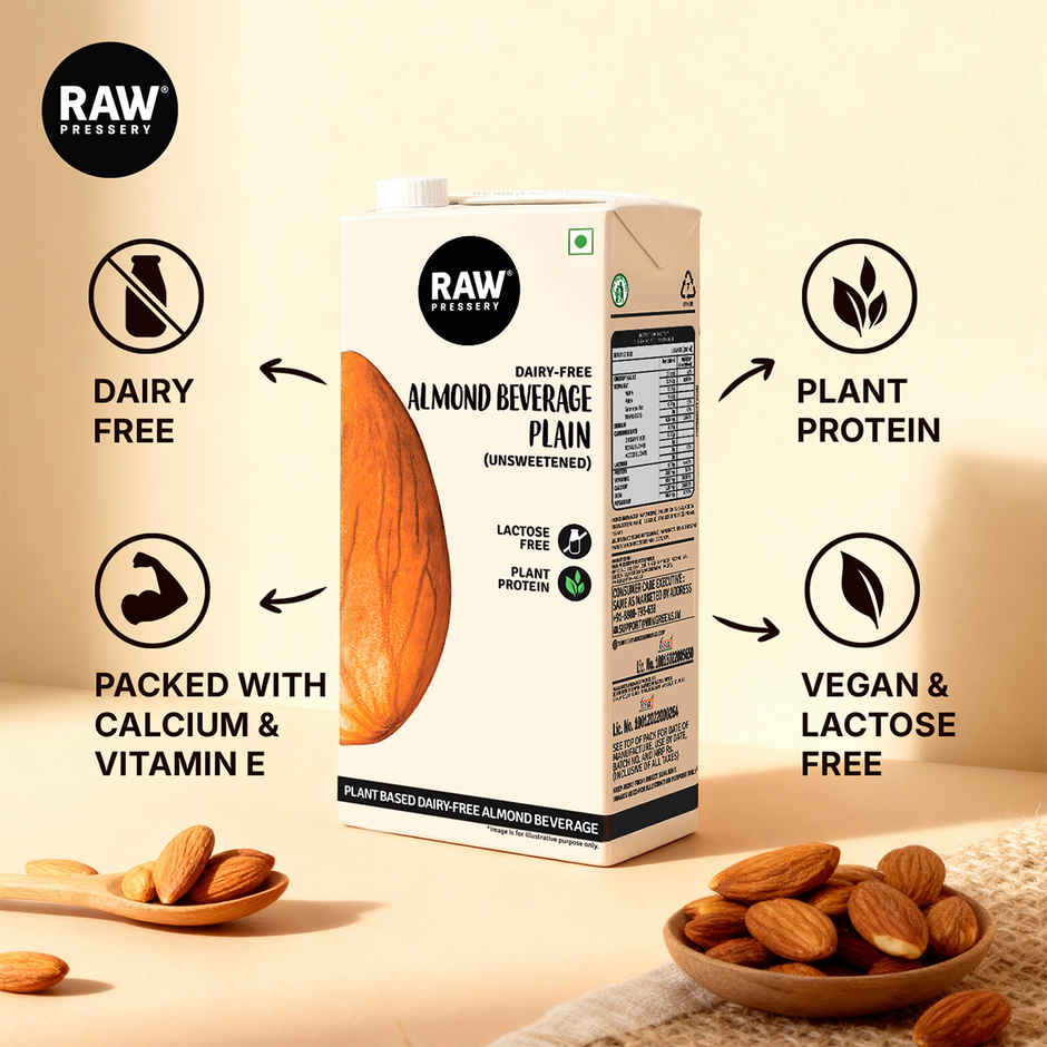 RAW Pressary Almond Bevarage Plain (Unsweetened)  Lactose Free  Vegan Drink