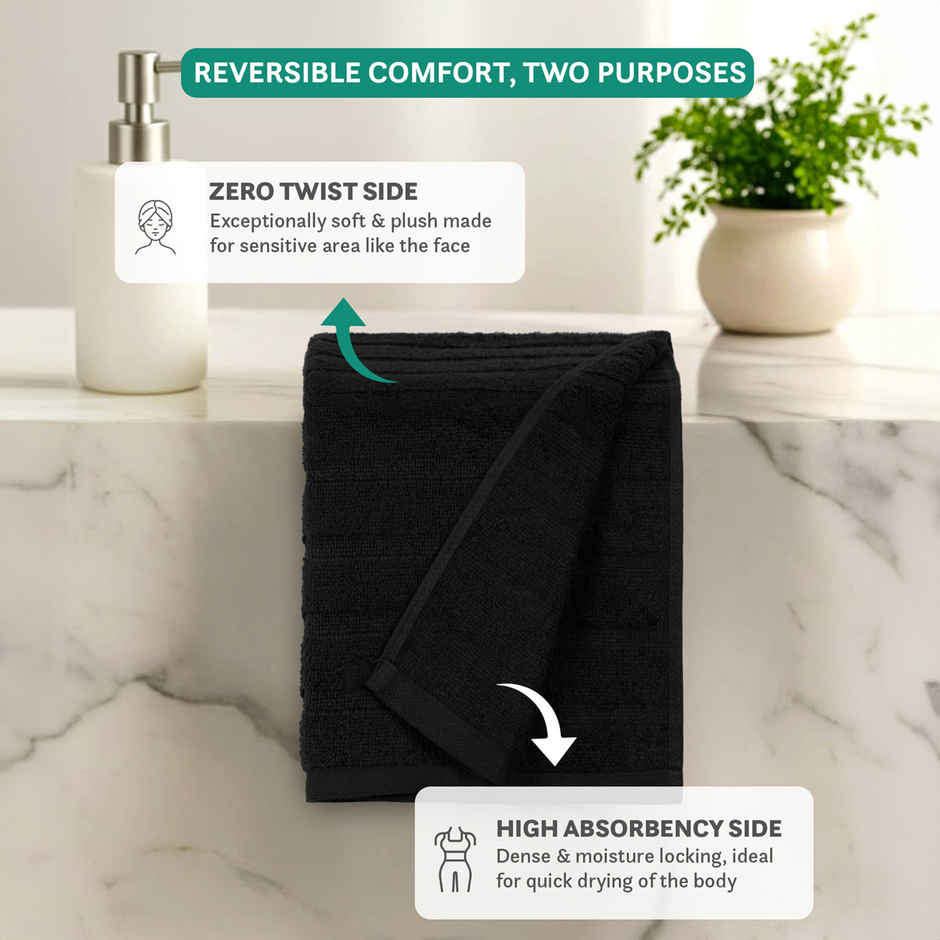 Mytrident Quick Dry Cotton Hand Towel Set | 16 x 28 in | Black