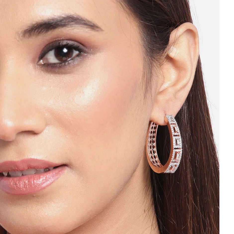 Priyaasi Quintessence Rose Gold Plated American Diamond Studded Hoop Earrings