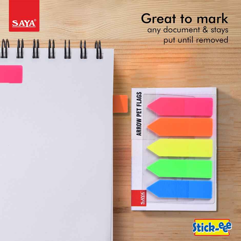 Saya Arrow Page Flags | 5 Color Sticky Index Tabs for Books | Files & Document Marking