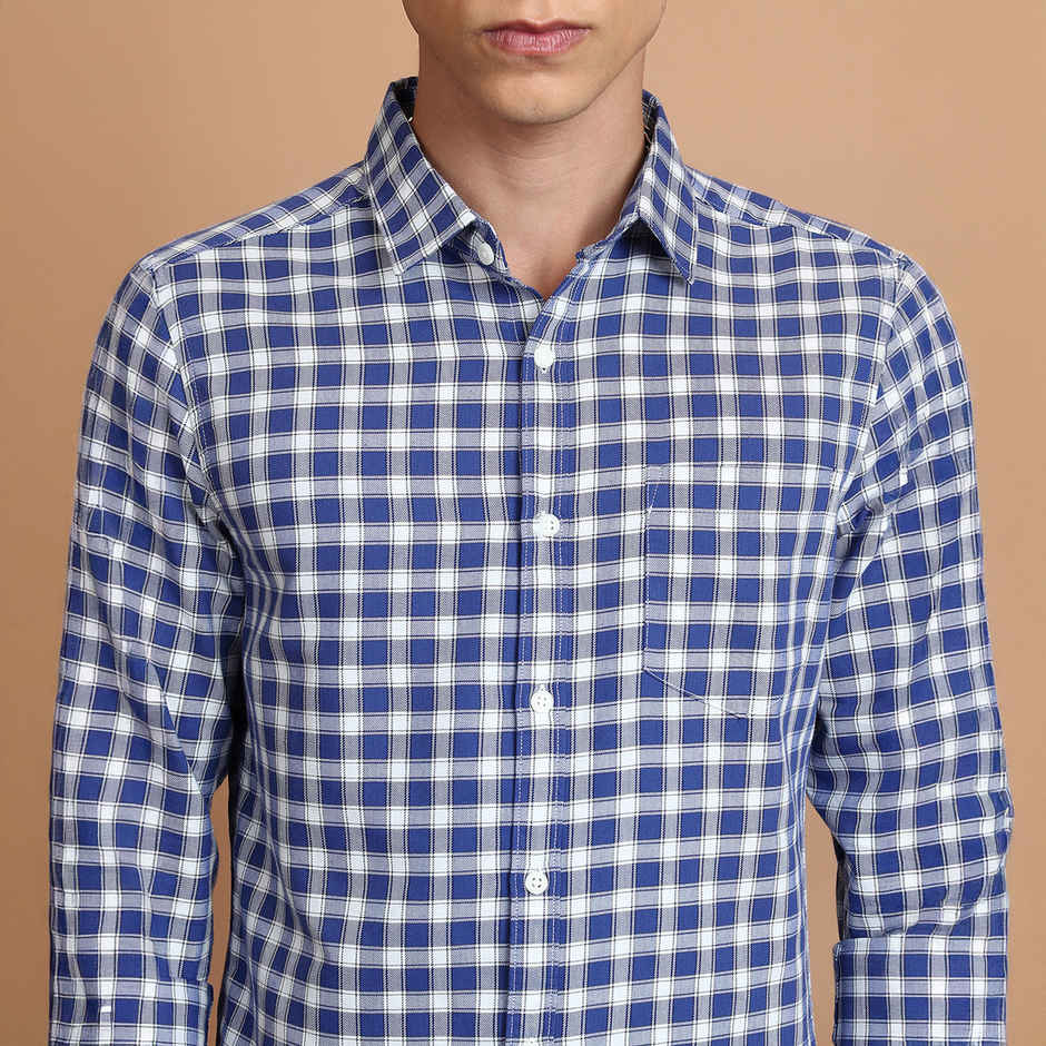 Ketch Men Blue Slim Fit Checked Casual Shirt | Blue - L