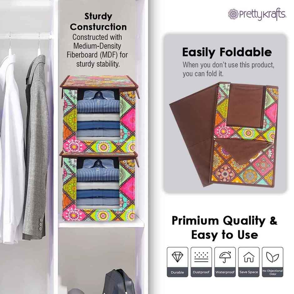 PrettyKrafts Shirt Stacker | Closet Organizer with Lid for Shirts & Wardrobe Storage - Multi Checks