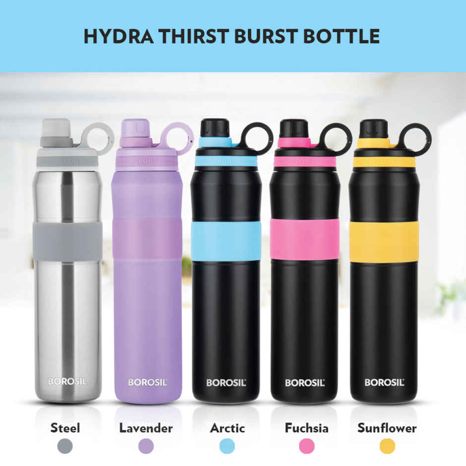 Borosil Hydra Thirst Burst Arctic Bottle | Stainless Steel Vacuum Insulated | Blue | 800 ml