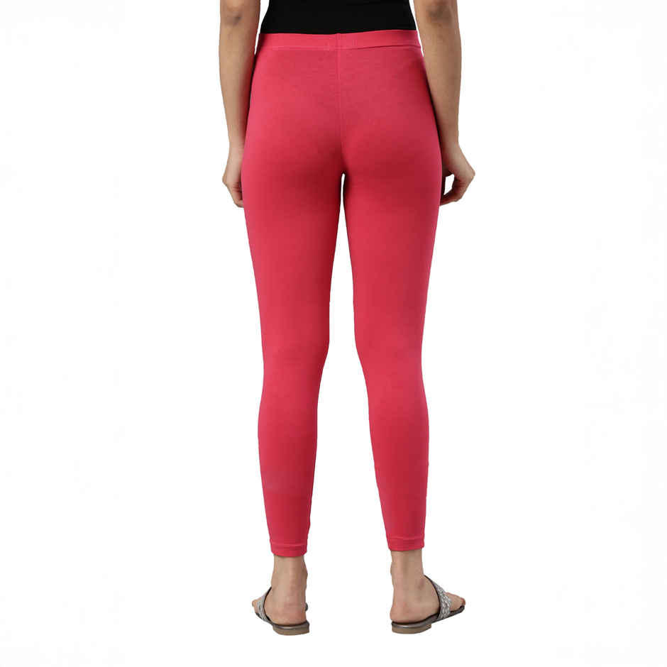 Go Colors Women's Solid Mid Rise Ankle Length Leggings | Coral - M