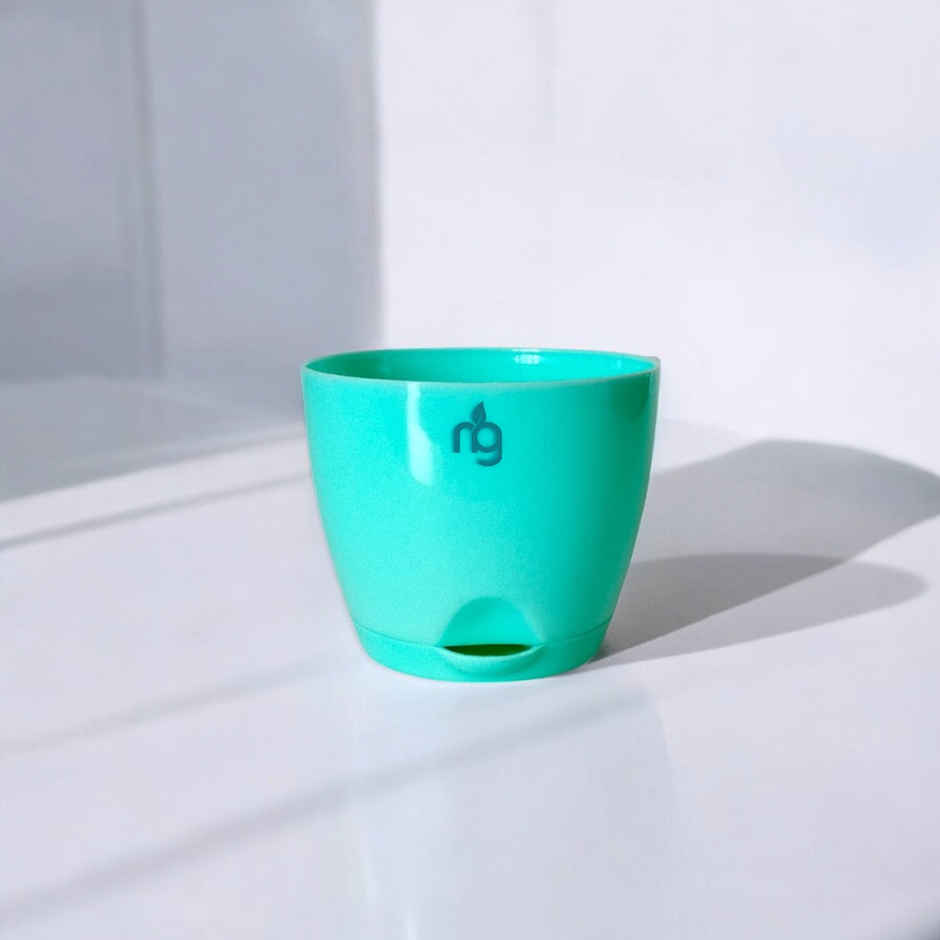 Nurturing Green - Self Watering Pot | Set of 1 | Sea Green | Size: 8cm x 6.5cm | Plastic Flower Pot