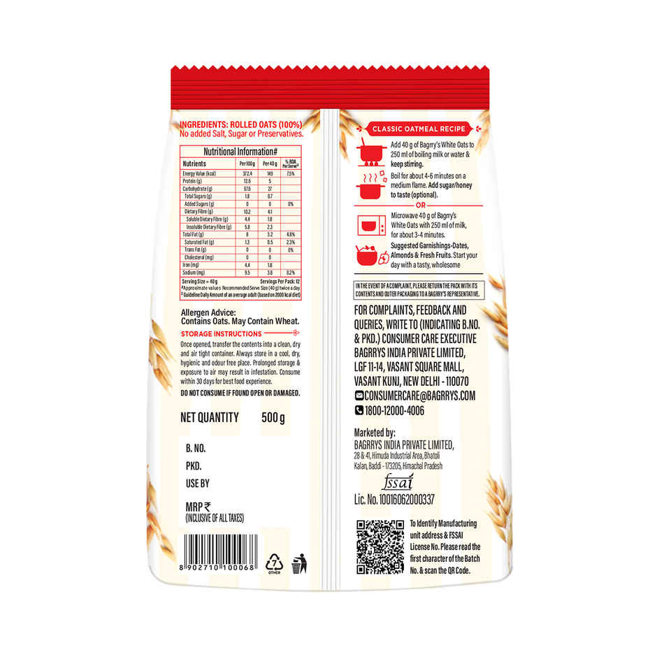 Bagrry's White Oats (Made From Pure Whole Grain)