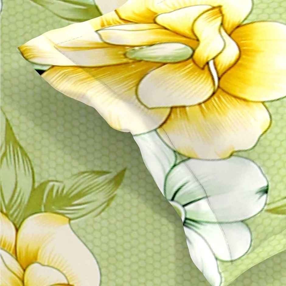 BAY6 120 GSM Double Bedsheet Floral Print with 2 Pillow Covers | 220 x 240 cm - Green