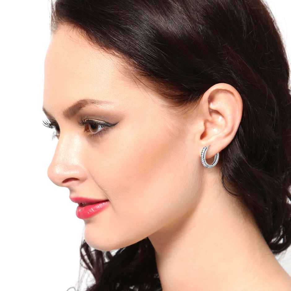 Carlton London Rhodium Plated with CZ Circular Hoop Earring | FJE1743