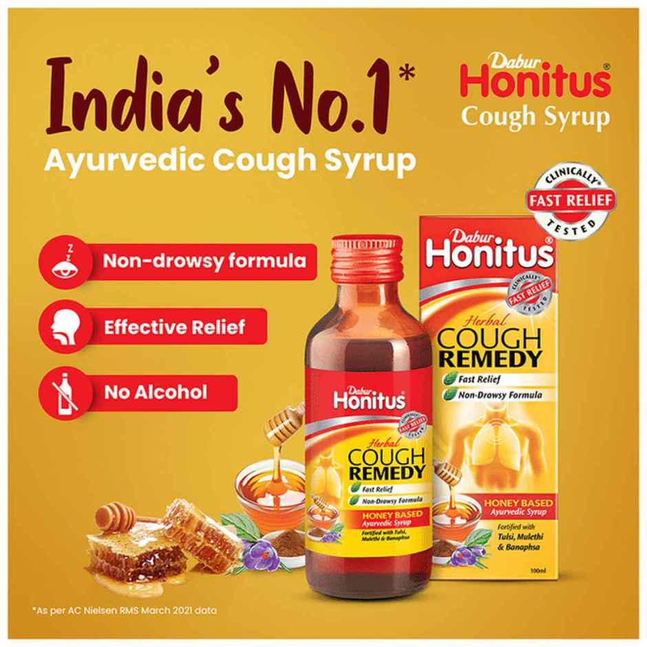 Dabur Honitus Honey Based Ayurvedic Cough Syrup with Free Hot Sip Ayurvedic Kadha Combo