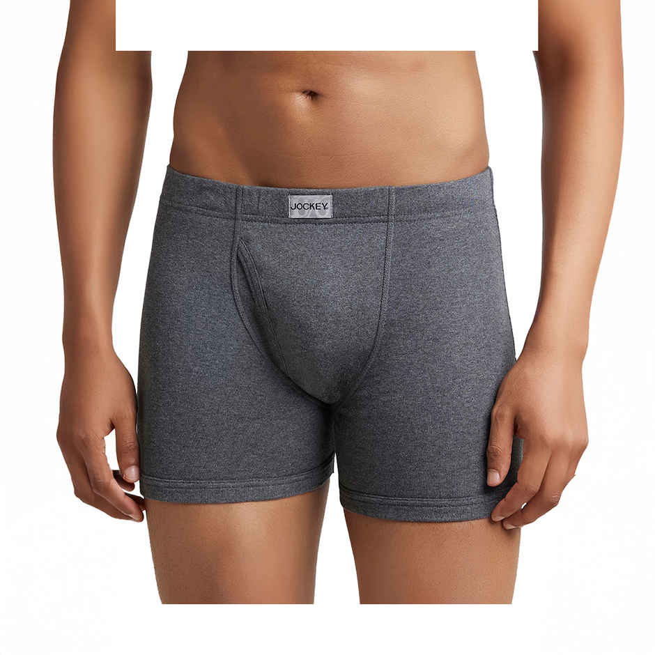 Jockey 8008 Men's Super Combed Cotton Rib Underwear Solid Boxer Brief|Concealed Waistband|PO2 | Grey-L