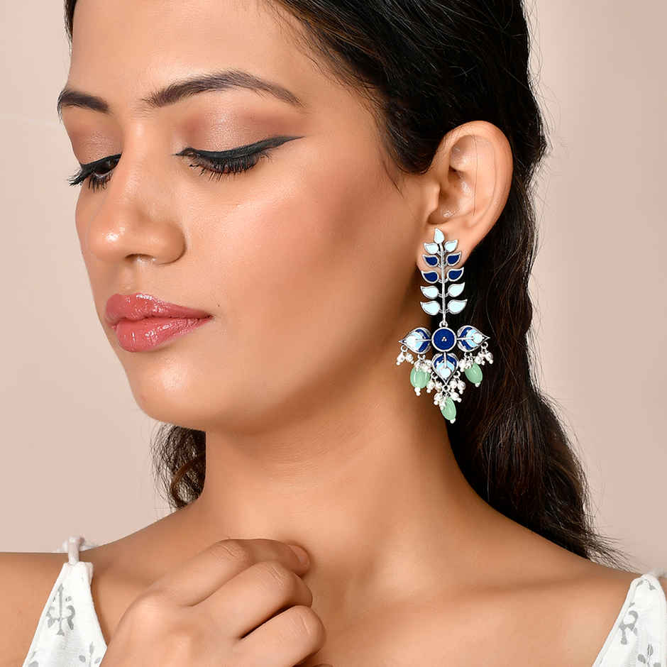 Voylla Bagh E Fiza Leaves Long Drop Earrings