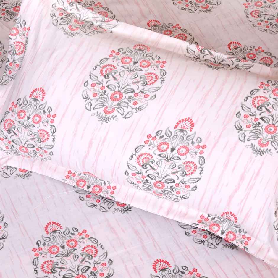 Romee Beautiful Floral Print Polycotton Double Bedsheet King Size with 186 TC - Cream and Green