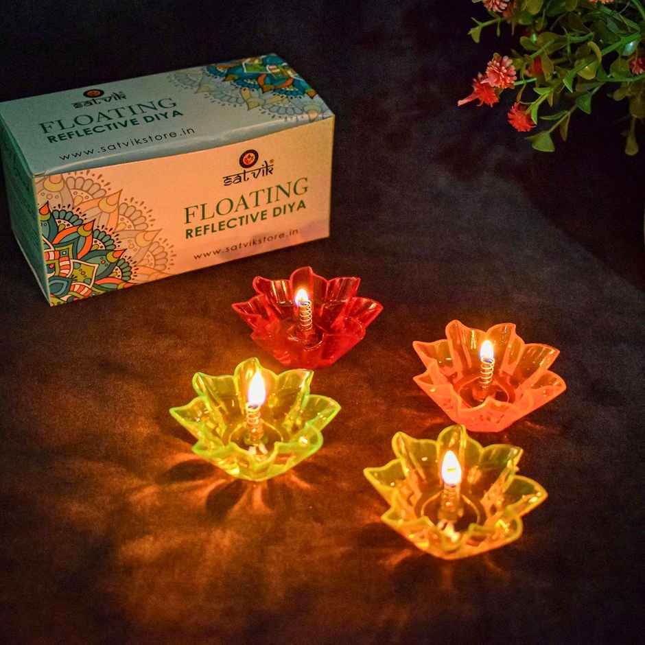 Reflective Floating Diya | Plastic Diya | Pack Of 12 | Satvik