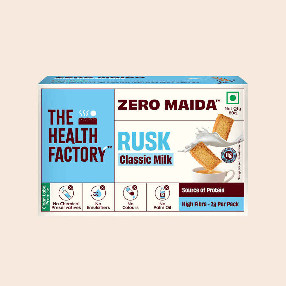 The Health Factory Milk Rusk | Zero Maida | Source of Protein & Fibre | Wheat Rusk Toast | Tea Time Snack
