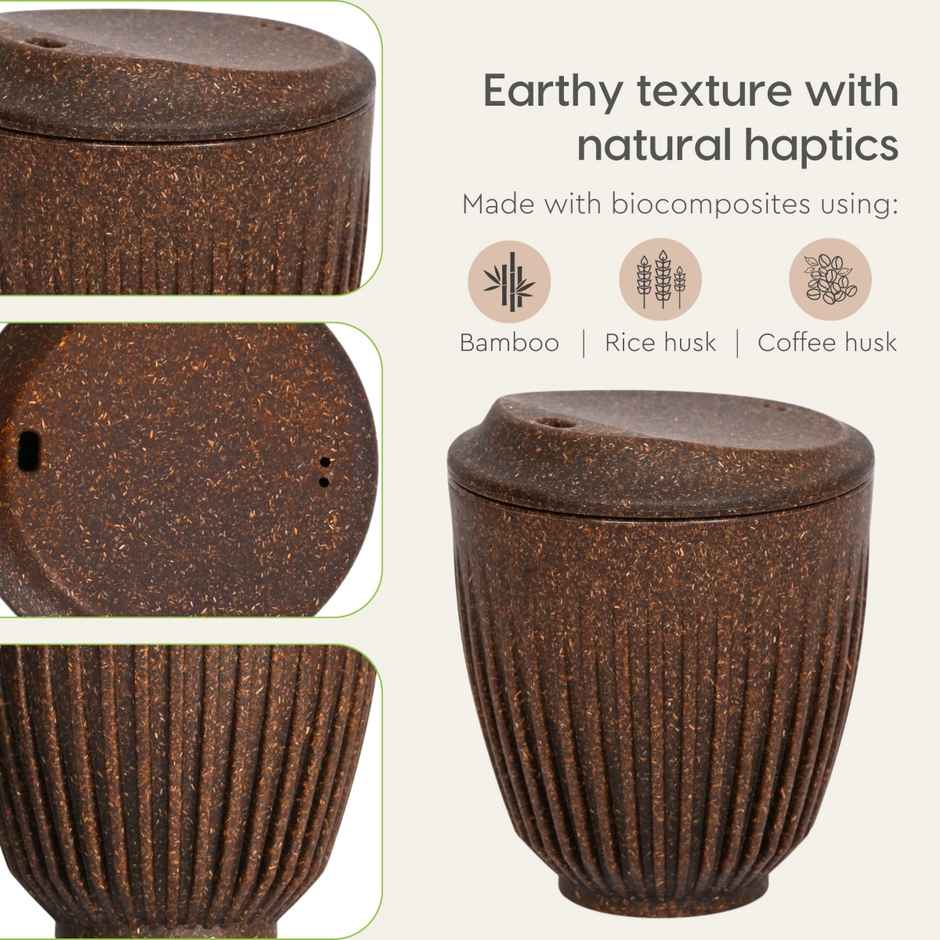 Eha Earth Friendly Retro Mug with Lid | 250 ml | Coffee Husk Biocomposite
