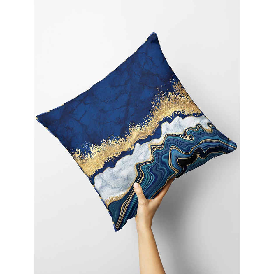 Bianca Designer Reversible Printed Silk Linen Cushion Covers | 16 X16 | Abstract | Navy, Gold