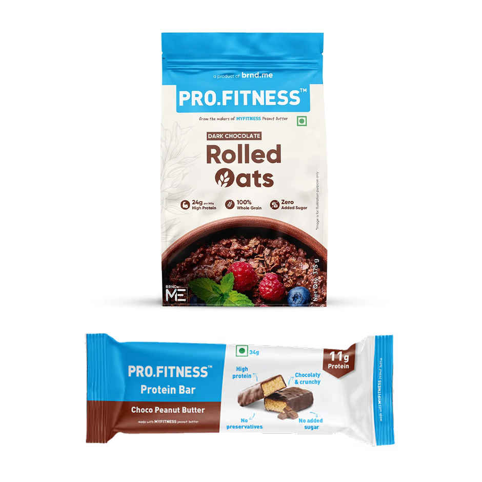 Pro.Fitness Choco Peanut Butter Protein Bar (34g) & Pro.Fitness Dark Chocolate High Protein Oats (375g) Combo