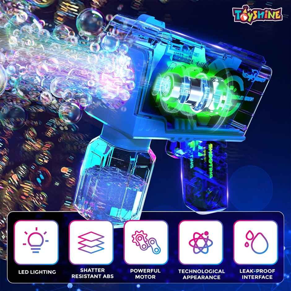 Toyshine Battery Operated Automatic Bubble Machine With Led Lights | Transparent Bubble Blaster