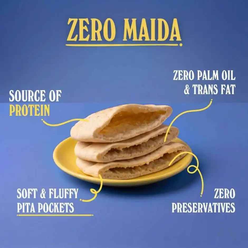 The Baker's Dozen Zero Maida Pita Bread | Whole Wheat | Gut Friendly | Flat Bread | Clean Label