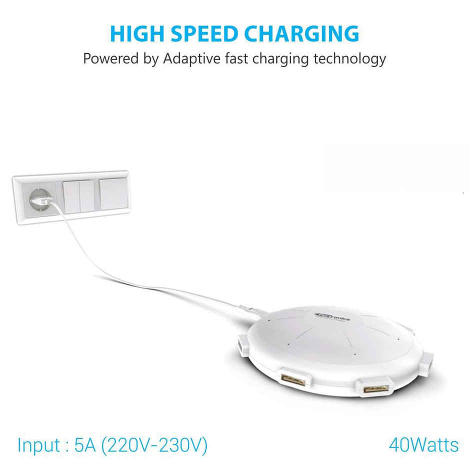 Portronics POR 343 UFO USB Home Charger 6Ports 8A Charging Station for Smartphones & Tablets- White